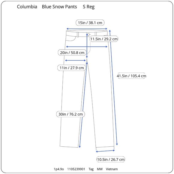 Columbia OmniTech Ski Snow Pants Mens S Regular Waterproof Breathable Blue - Picture 11 of 11